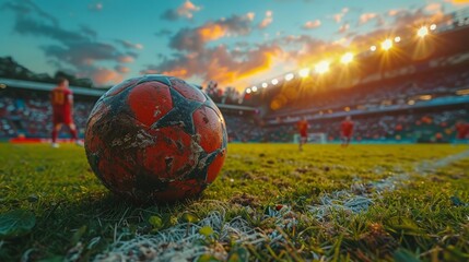 Dynamic Soccer Action at Sunset - Generative AI