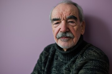 Portrait of an old man with a gray beard on a purple background