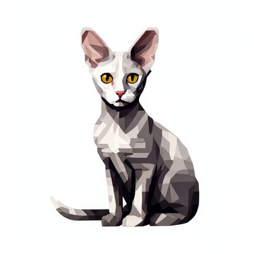 A cornish-rex cat pixel icon design on white background.