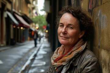 Fototapeta premium Portrait of a middle-aged woman in a city street.