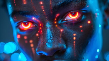 Futuristic Cybernetic Eyes with Neon Lights - Generative AI