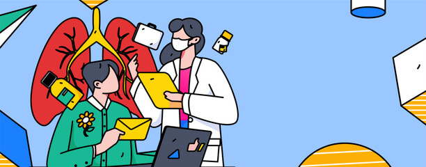 Doctor examines patient flat vector concept operation hand drawn illustration
