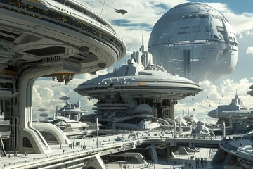 Futuristic Cityscape with Flying Vehicles