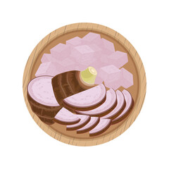 Vector illustration logo clip art slice and half with cubes of taro root