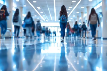 Abstract Blurred Soft Focus Background with Students Walking in College