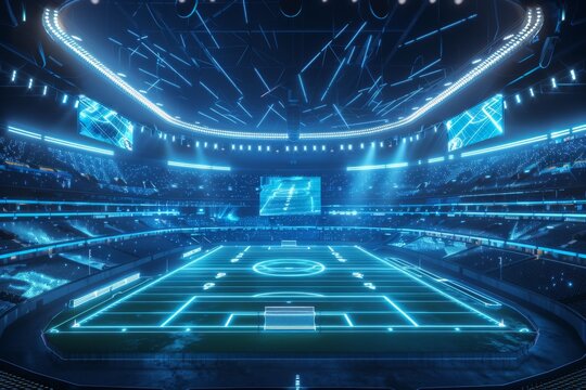 Futuristic Stadium with Glowing Field