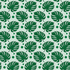 Botanical monstera leaves texture. Green tropical seamless pattern design for tiles, wallpaper, wrapping paper, fabric and texture interior background