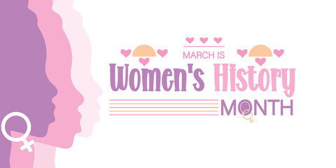 Pink and purple text design for the Women's History Month logo
