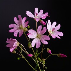 Black background, pink flowers of night-