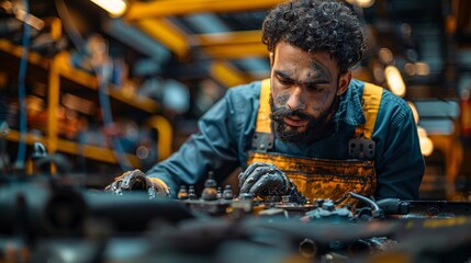 Focused Mechanic at Work in Industrial Workshop - Generative AI