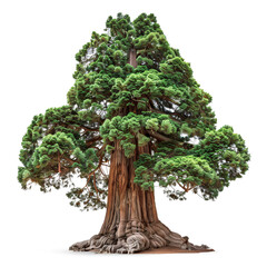 Majestic Sequoia Tree Isolated on White Background