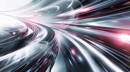 Flowing abstract lines in metallic finish weaving through space