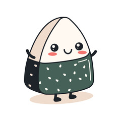Cute Onigiri Rice Japanese Food Cartoon Character Wrapped Nori Seaweed with Smile Expression