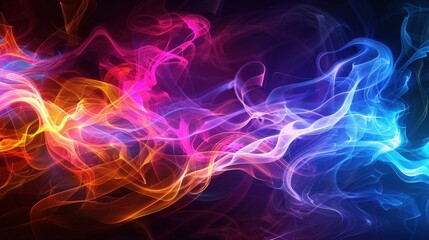 Obraz premium Swirling abstract smoke in neon colors against dark backdrop