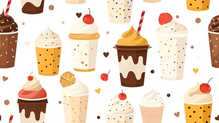 Simple seamless pattern of hand-drawn milkshakes with minimal detail