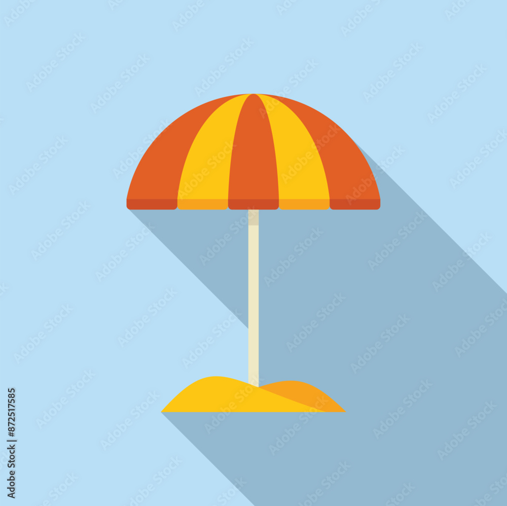 Poster beach umbrella standing on sand with long shadow, summer vacation concept