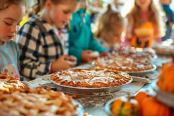 Children Decorating Pies at Autumn Festival