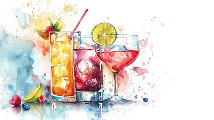 Cocktail Party Banner: Watercolor Hand-Drawn Illustration

