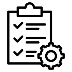 Technical check list. Clipboard add gear icon. Technical support check list with cog. Management business concept. Vector illustration.