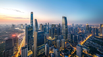 city skyline at , with glowing connections