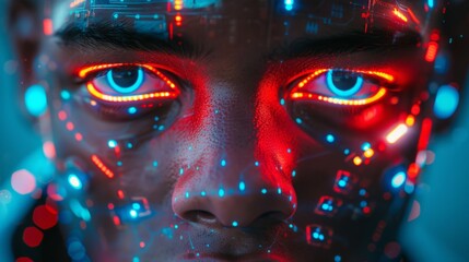 Futuristic Cybernetic Face with Glowing Eyes - Generative AI