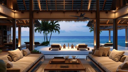 Tropical Living Room with Stunning Ocean View, back view
