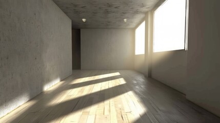 Sunbeams Streaming Through Windows in an Empty Room