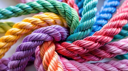 Rainbow Colored Braided Rope Closeup  Colorful Textile Background