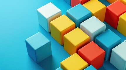 Obraz premium Abstract Colorful Cubes Pattern on Blue Background Modern Geometric Design