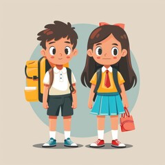 Obraz premium Two children are standing next to each other, one wearing a backpack