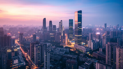 city skyline at , with glowing connections