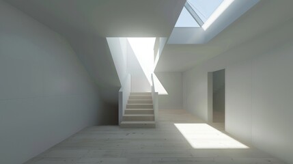 Minimalist Interior with Staircase and Skylight