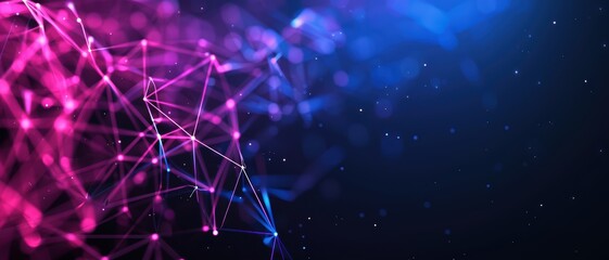 Abstract Digital Network Background with Glowing Pink and Blue Lines on Dark Gradient