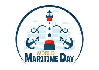 World Maritime Day Vector Illustration with Sea and Ship for Shipping Safety, Security, and the Marine Environment in a Nautical Flat Background