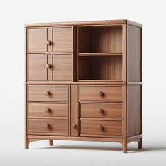 Vintage wooden cabinet with drawers and shelves, ideal for home storage and interior design