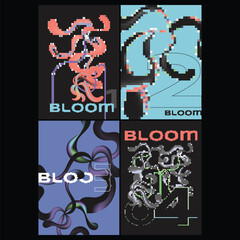 Pixelated growth mosaic poster series.