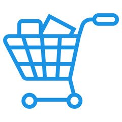 Shopping cart icon with blue linear design 