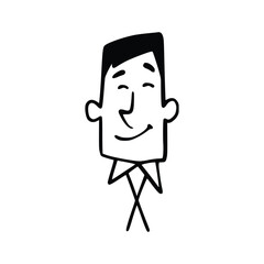 Avatar for Business Man in Doodle Hand-drawn. People faces hand drawn in doodle style. Black lines and silhouette. Social network concept. Vector illustration
