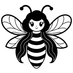 Bee with long hair icon silhouette vector art illustration