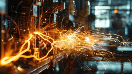 Explosive Electrical Spark Bursting in Vintage Industrial Setting