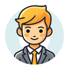 Colorful cartoon avatar of a smiling businessman in a suit and tie, perfect for professional profiles and apps.
