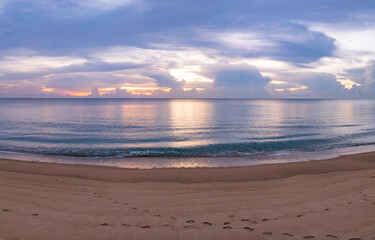 Nature beautiful Light Sunset or sunrise over sea, Colorful dramatic majestic scenery Sky with Amazing clouds and waves in sunset sky