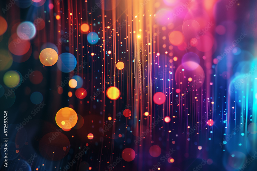 Wall mural technology abstract background with colorful digital line dots