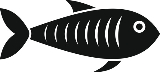 Simple black and white icon of a fish swimming underwater with its fins