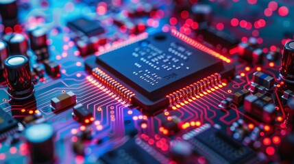 Obraz premium The image shows a close-up of a computer circuit board