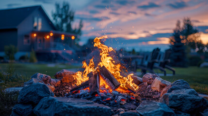 Cozy Evening Campfire by a Cabin in the Countryside