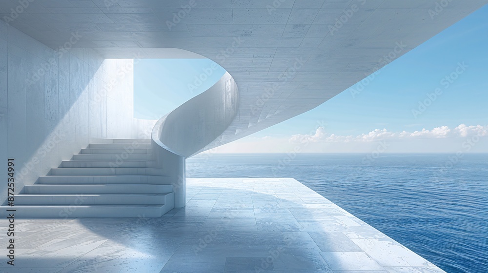 Poster surreal 3d rendering of an abstract geometric architectural design, featuring clean lines and a mini