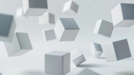 Obraz premium cubes floating seperately, white color, matte surface, studio lightning, white background