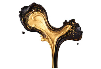gold brush dark brown and black luxury abstract fluid art painting splash alcohol background isolated on transparent PNG background.