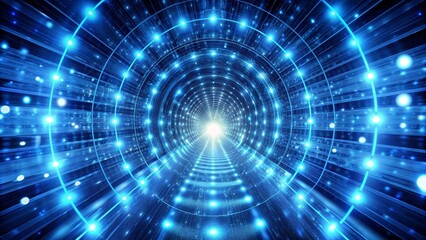 Abstract Blue Circular Tunnel with Glowing Lights 3D Render